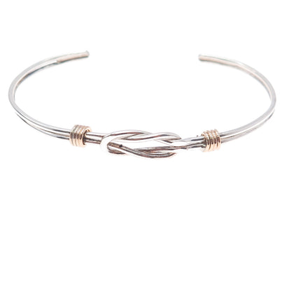 925 Sterling Silver Gold Filled Vintage Love Knot Adjustable Cuff Bracelet 6"