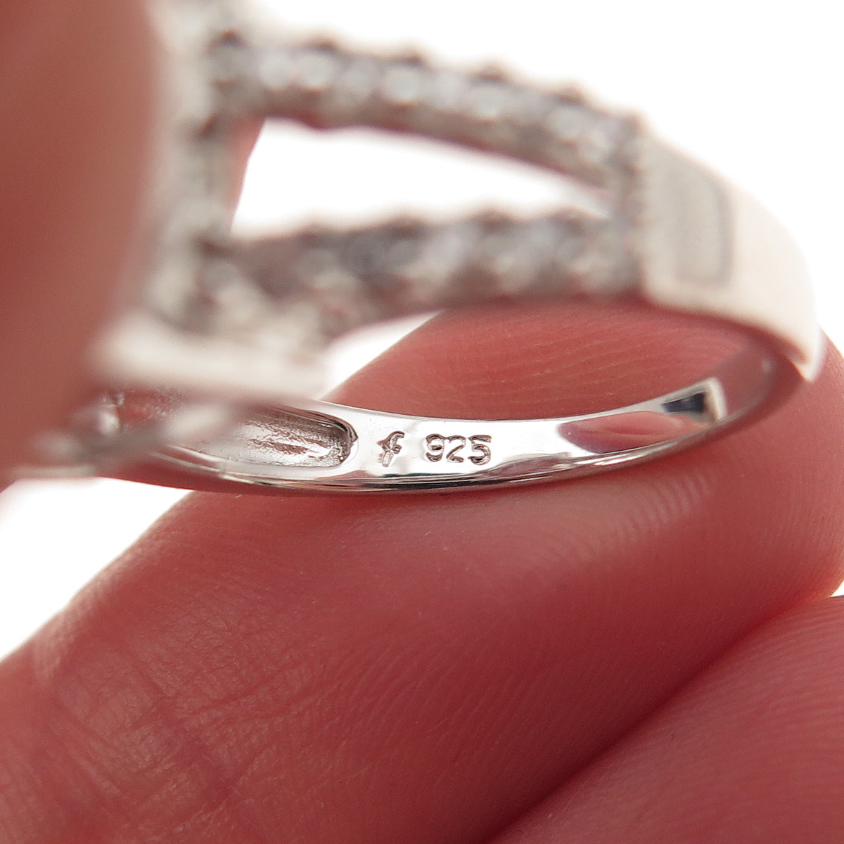 925 Sterling Silver Cushion & Round-Cut C Z Engagement Ring Size 7