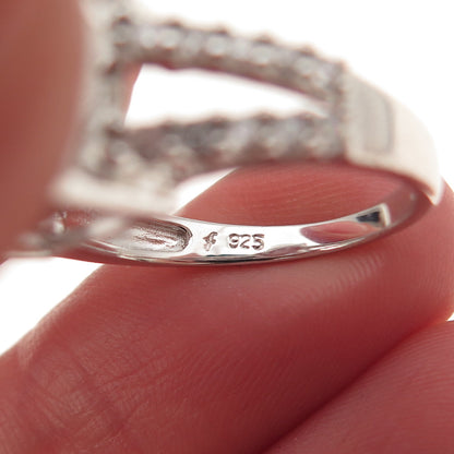 925 Sterling Silver Cushion & Round-Cut C Z Engagement Ring Size 7