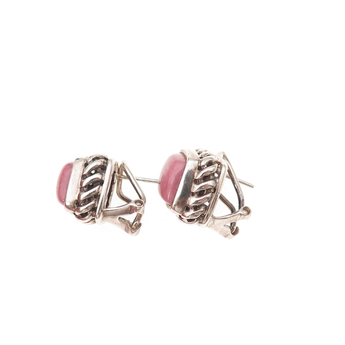 Michelle Albala 925 Sterling Silver Vintage Real Rhodonite Omega Back Earrings