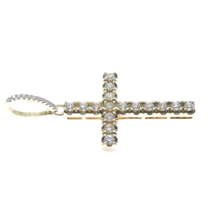 925 Sterling Silver Gold Plated Round-Cut Shaped C Z Cross Pendant