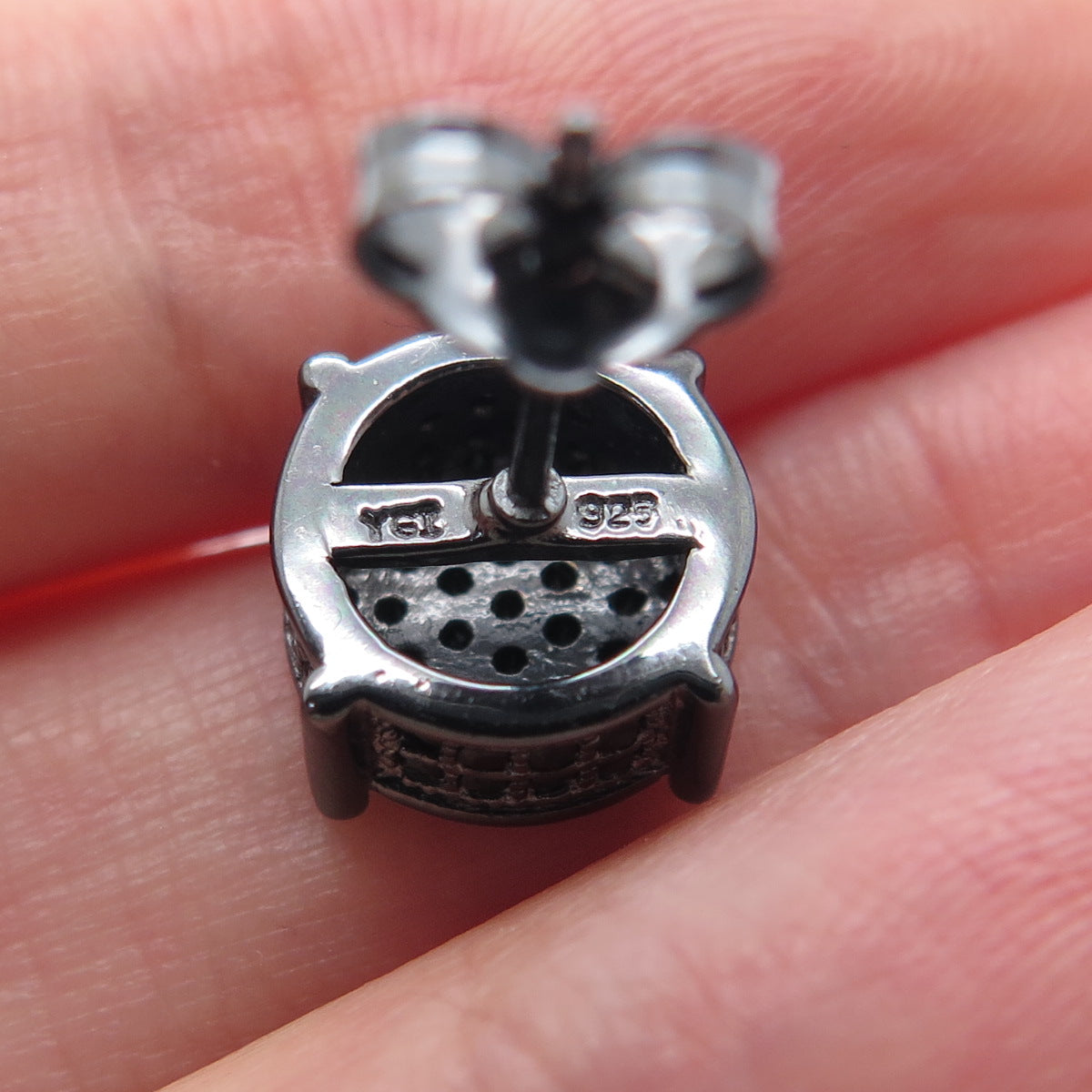 925 Sterling Silver Black Rhodium Real Round-Cut Black Spinel Stud Earrings