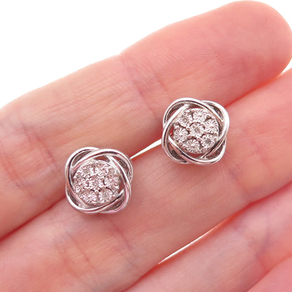 925 Sterling Silver Real Round-Cut Diamond Woven Stud Earrings