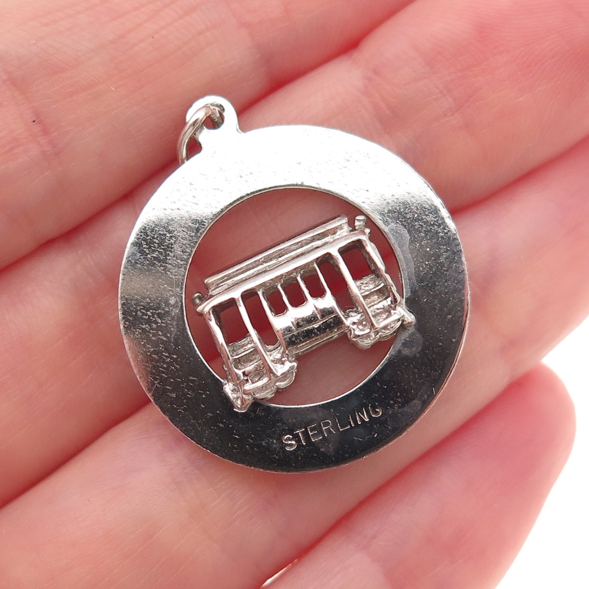 925 Sterling Silver Vintage San Francisco Cable Car Oxidized Charm Pendant