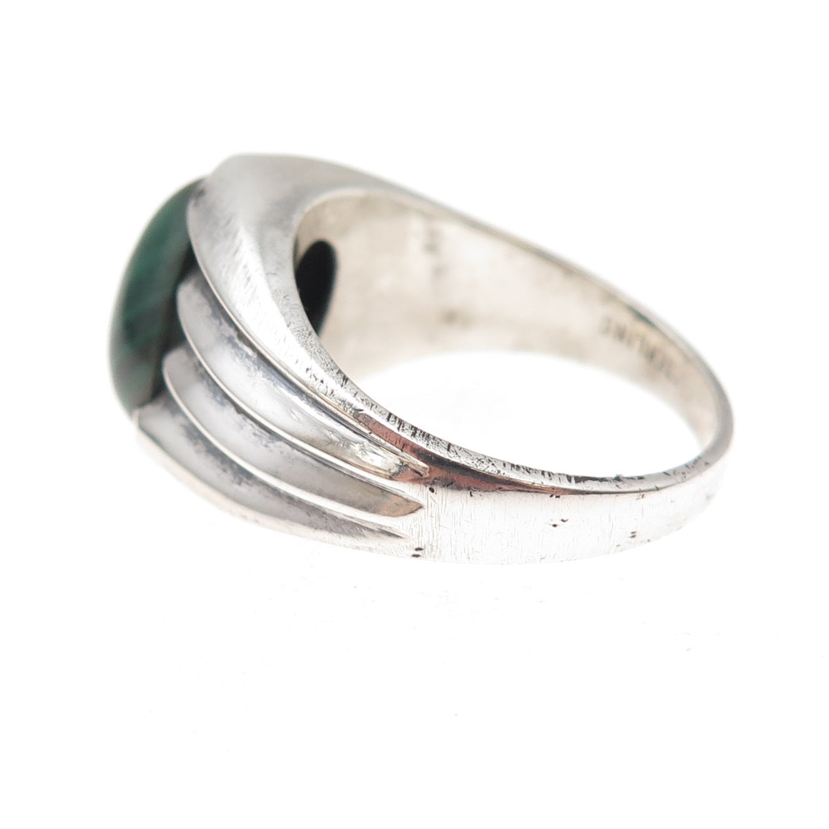 Esemco 925 Sterling Silver Vintage Real Malachite Modernist Ring Size 11
