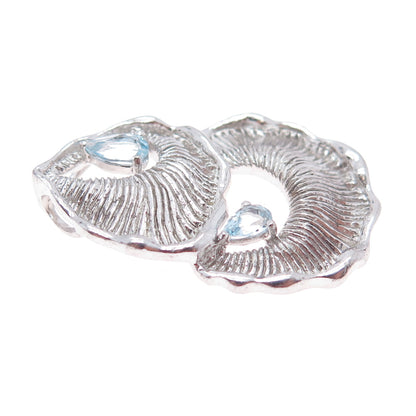 925 Sterling Silver Vintage Real Blue Topaz Modernist Slide Pendant