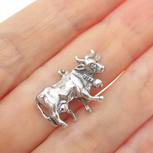835 Silver Vintage European Cow Oxidized Minimalist 3D Charm Pendant