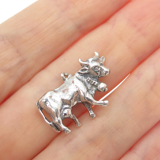 835 Silver Vintage European Cow Oxidized Minimalist 3D Charm Pendant