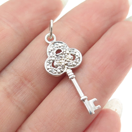 925 Sterling Silver Round-Cut Shaped C Z Key Pendant