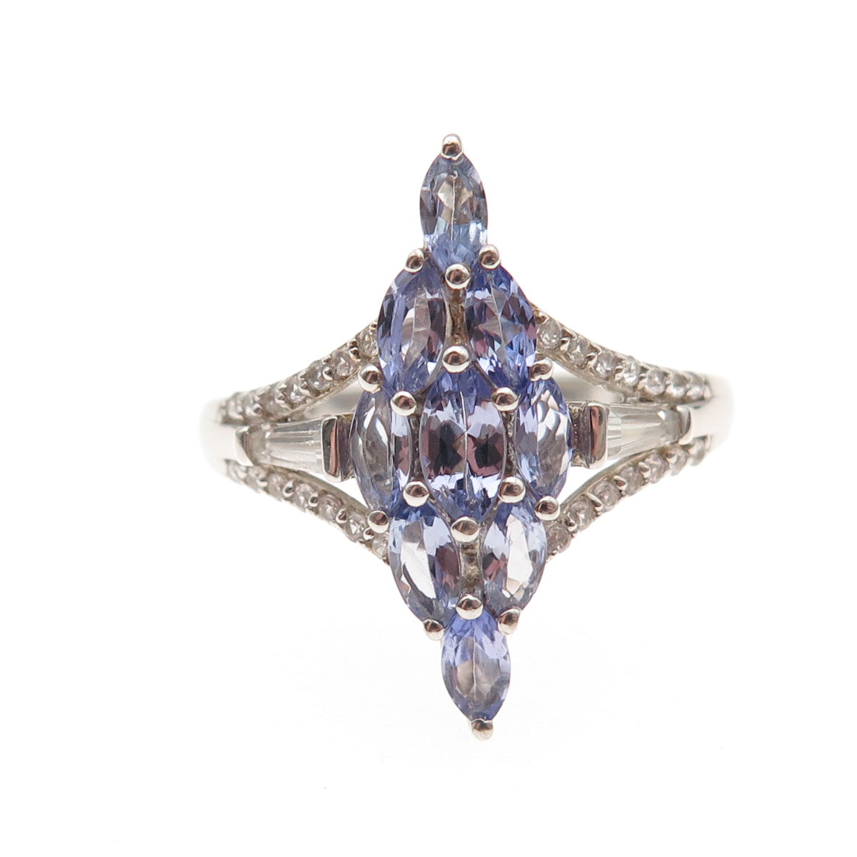 Chuck Clemency 925 Sterling Silver Real Tanzanite & White Topaz Ring Size 8.25