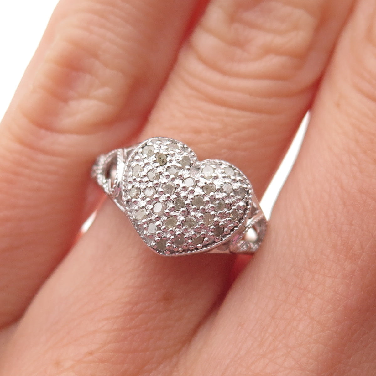RJ Graziano 925 Sterling Silver Real Round-Cut Diamond Heart Ring Size 6