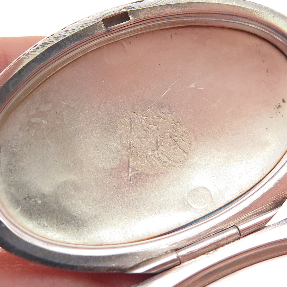 925 Sterling Silver Antique Art Deco Engraved Monogram Floral Locket Pendant