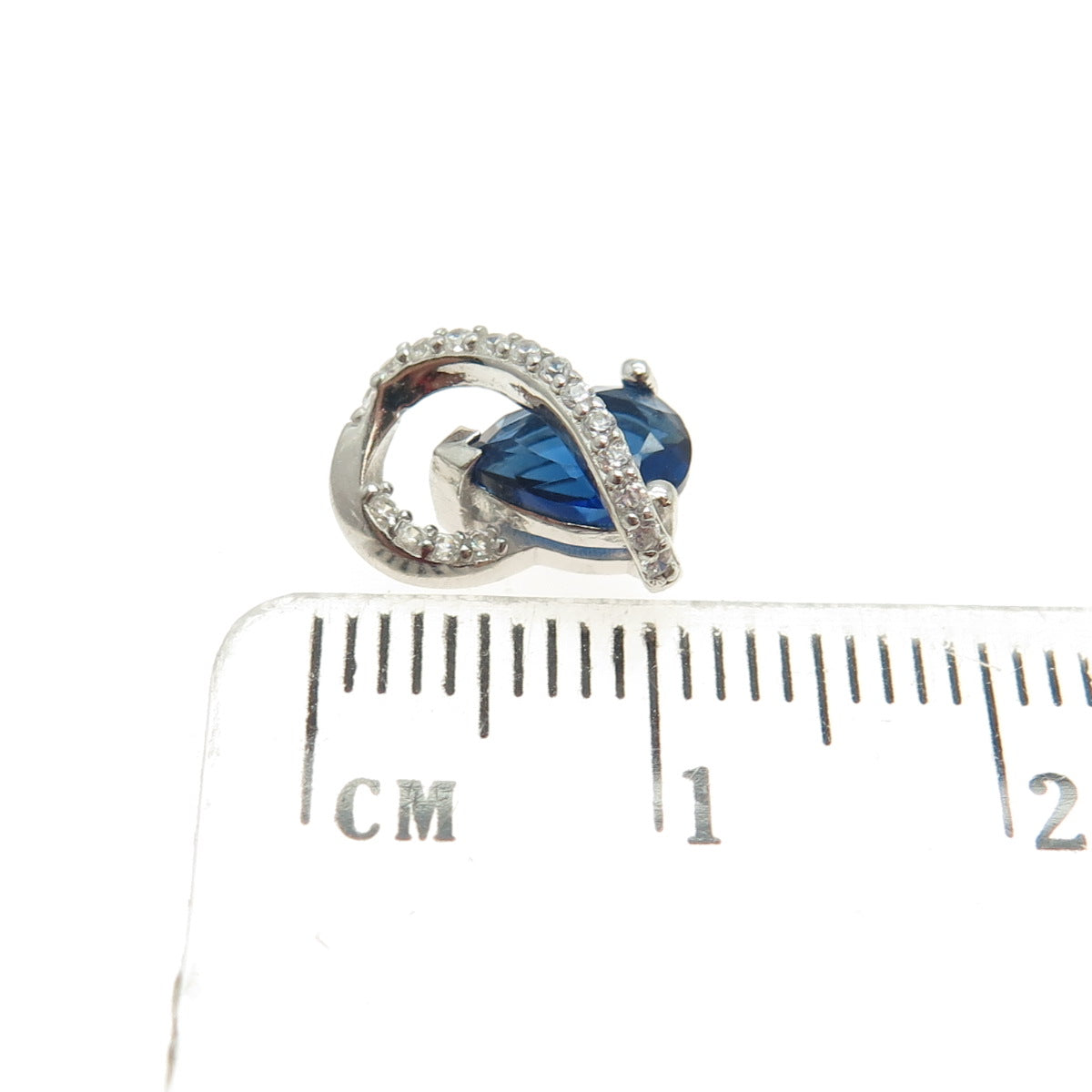 925 Sterling Silver Nano Sapphire & Round-Cut Shaped C Z Slide Pendant