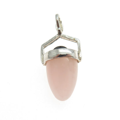 925 Sterling Silver Vintage Real Rose Quartz & Black Onyx Modernist Pendant