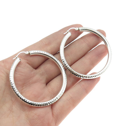 HAN 925 Sterling Silver Diamond-Cut Hoop Earrings