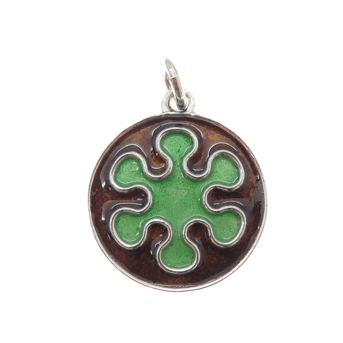 925 Sterling Silver Vintage Enamel Splash Flower Charm Pendant