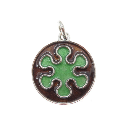 925 Sterling Silver Vintage Enamel Splash Flower Charm Pendant