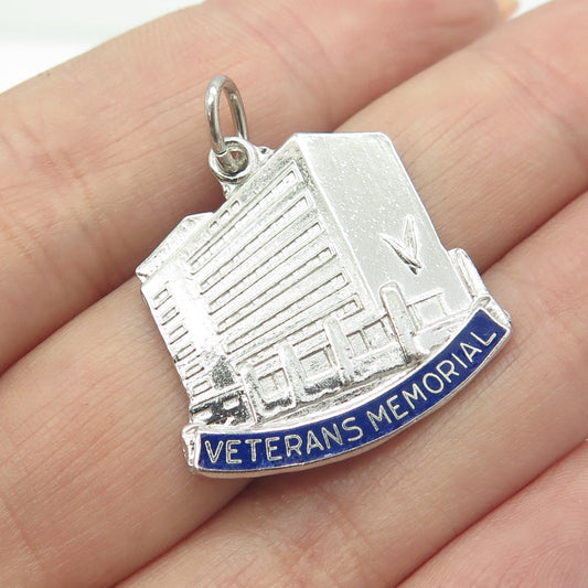 925 Sterling Silver Vintage Enamel Veterans Memorial Building Detroit Pendant