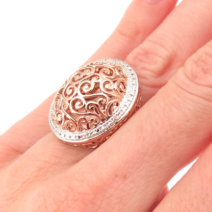 Ross Simons Sterling Silver Rose Gold Plated Real Diamond Swirl Ring Size 6.25
