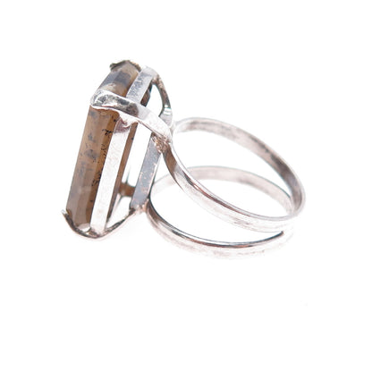 925 Sterling Silver Vintage Real Dendritic Agate Modernist Ring Size 6.5