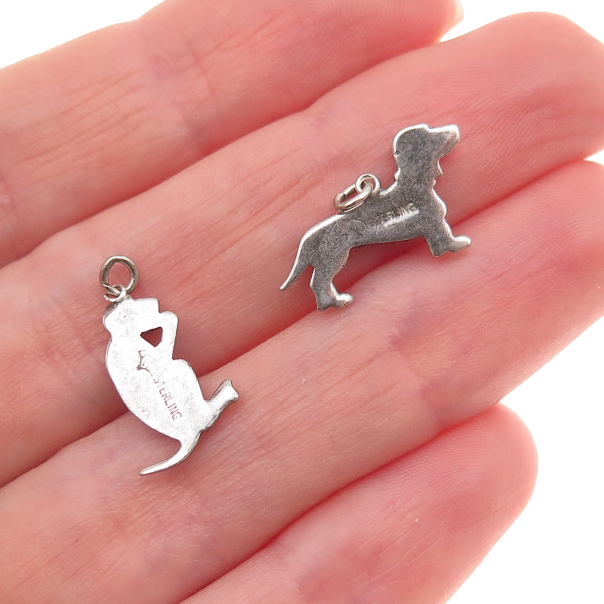 Sterling Antique Ruby Marcasite Dog Monkey SET of 2 Pendants (missing 4 stones)