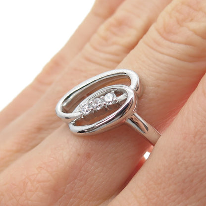 925 Sterling Silver Round-Cut C Z Interlocked Oval Circle Ring Size 8.25