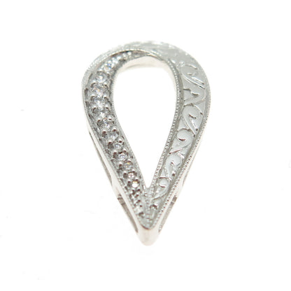 DIAG 925 Sterling Silver Round-Cut C Z Ornate Floral Teardrop Slide Pendant