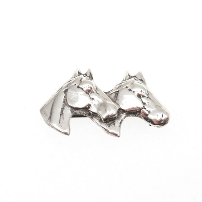 925 Sterling Silver Vintage Horse Couple Oxidized Pin Brooch