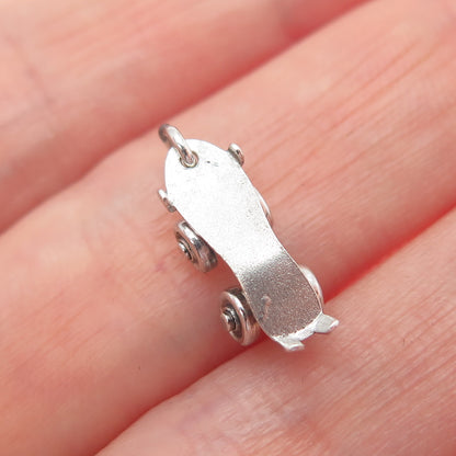 925 Sterling Silver Vintage Skateboard Minimalist Movable 3D Charm Pendant