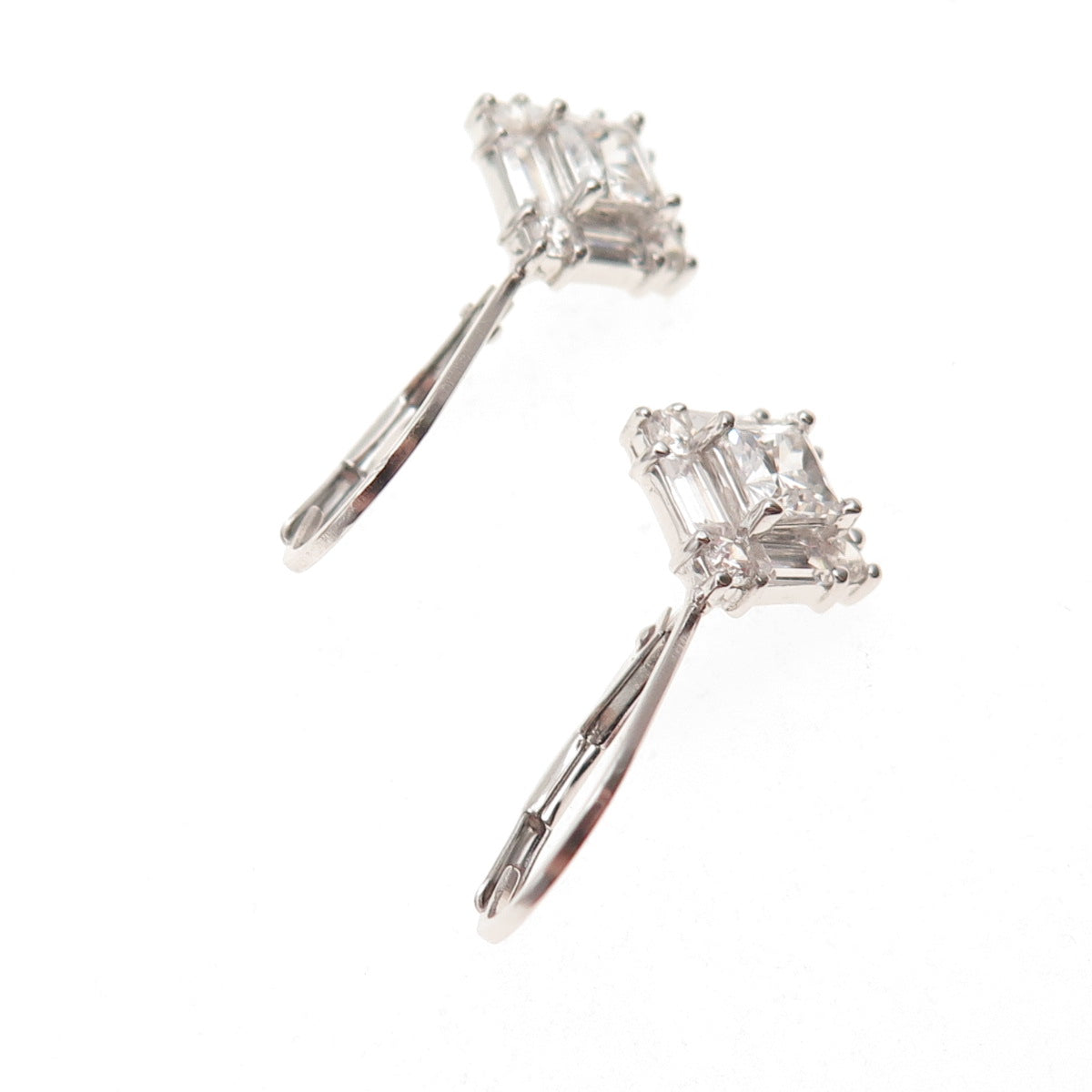 925 Sterling Silver Princess Emerald & Round-Cut C Z Earrings