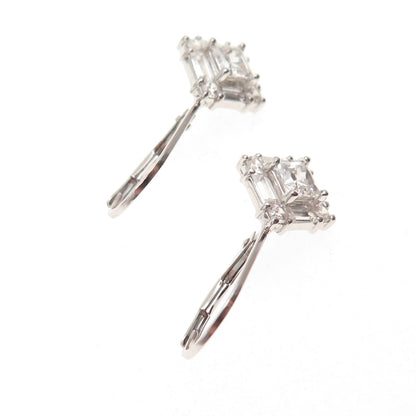 925 Sterling Silver Princess Emerald & Round-Cut C Z Earrings