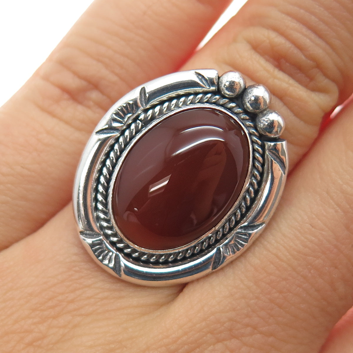 Gilo & Grace Nakai Navajo Old Pawn 925 Sterling Vintage Carnelian Ring Size 6.25