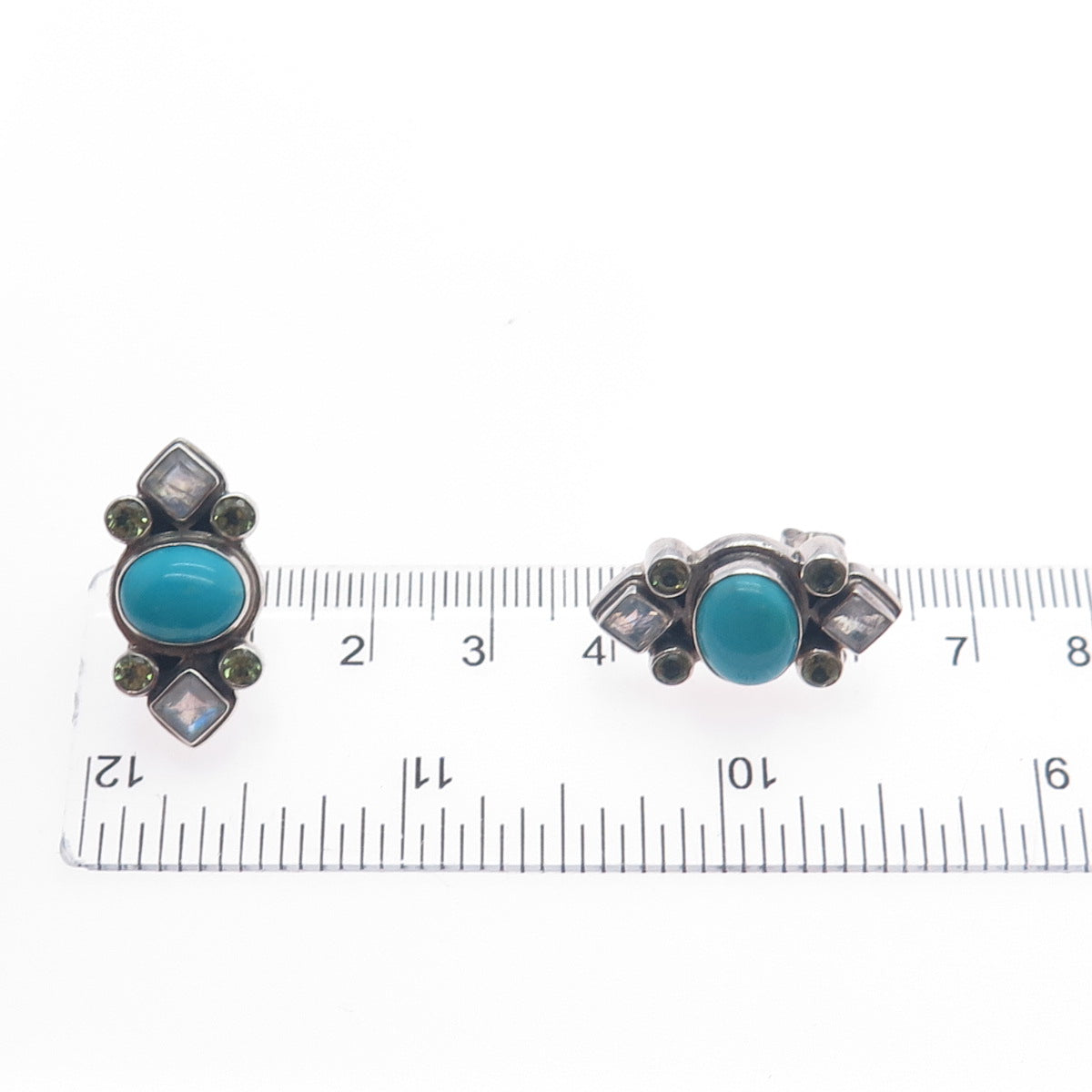 NICKY BUTLER Sterling Silver Vintage Real Turquoise Moonstone Peridot Earrings