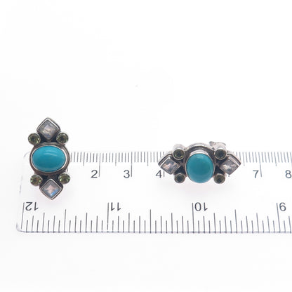 NICKY BUTLER Sterling Silver Vintage Real Turquoise Moonstone Peridot Earrings
