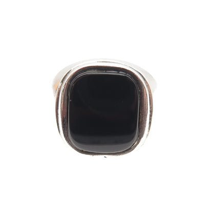 925 Sterling Silver Vintage Real Black Onyx Signet Ring Size 14.25