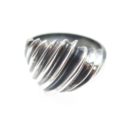925 Sterling Silver Vintage Modernist Ribbed Oxidized Ring Size 7
