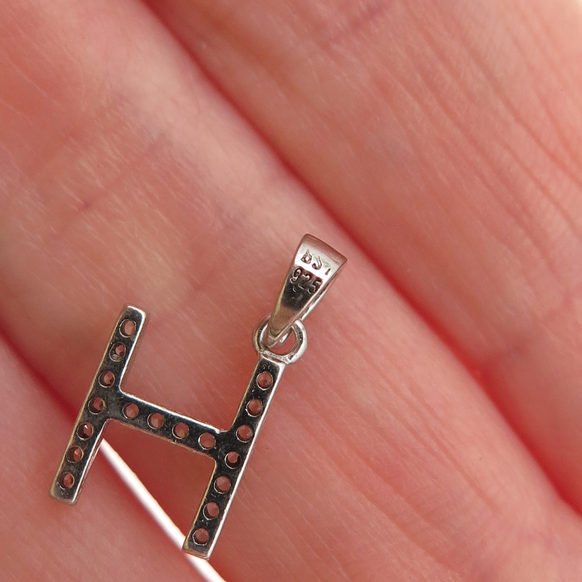 925 Sterling Silver Round-Cut C Z Letter H Initial Mini Charm Pendant