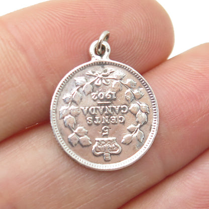 925 Sterling Silver Antique Canada 1902 King Edward VII 5 Cents Coin Pendant