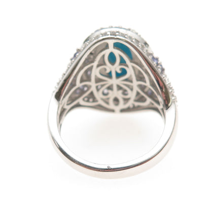 Chuck Clemency 925 Sterling Silver Real Turquoise Tanzanite & Topaz Ring Size 9