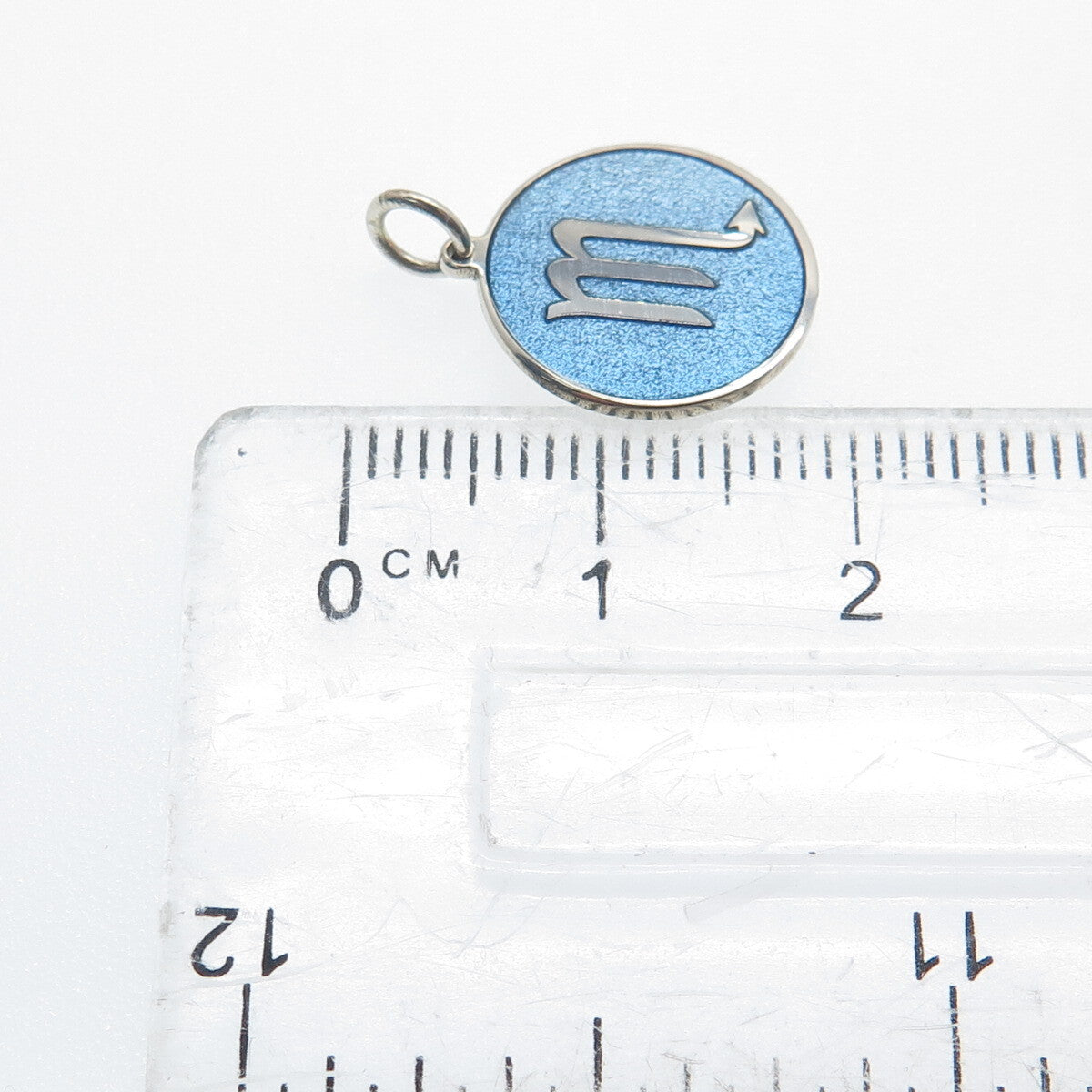 925 Sterling Silver Blue Enamel Scorpio Zodiac Sign Minimalist Charm Pendant