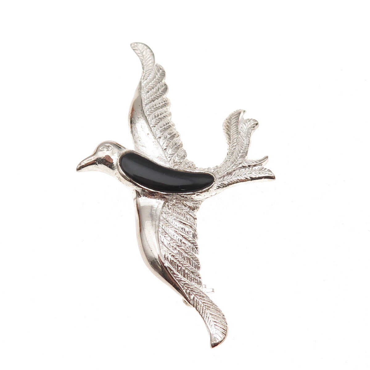 925 Sterling Silver Vintage Real Black Onyx Flying Bird Pin Brooch
