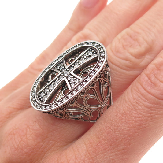 Kleo 925 Sterling Silver Vintage Round-Cut C Z Cross Oxidized Ring Size 9