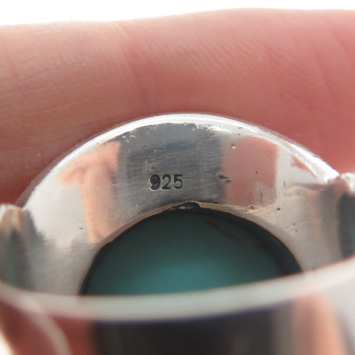 925 Sterling Silver Vintage Real Mountain Turquoise Sun Oxidized Ring Size 10.5
