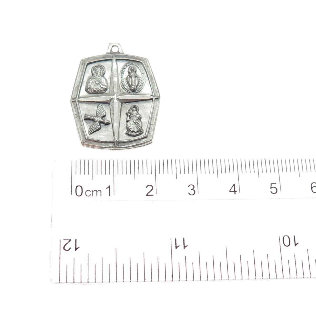 CHAPEL 925 Sterling Silver Antique Art Deco 4-Way Cross Medal Charm Pendant