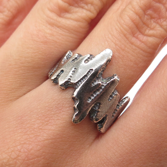 925 Sterling Silver Vintage Modernist Heartbeat Oxidized Ring Size 8.25