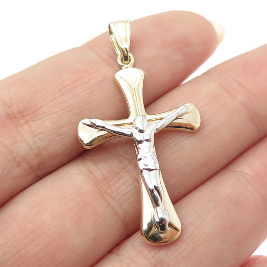 14K Yellow & White Gold Crucifix Cross Religious Charm Pendant