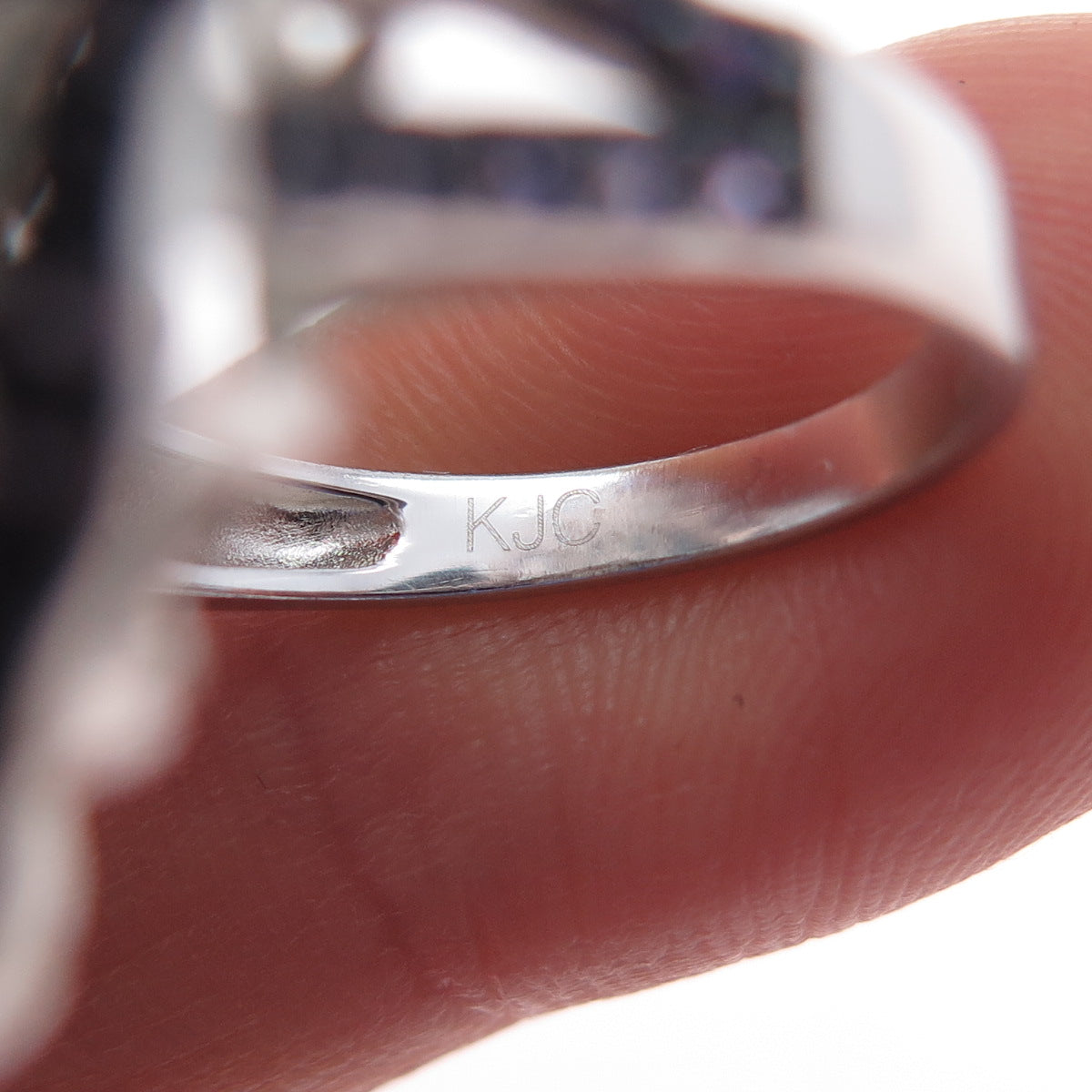 925 Sterling Silver Real Cabochon Larimar & Amethyst Ring Size 6.25