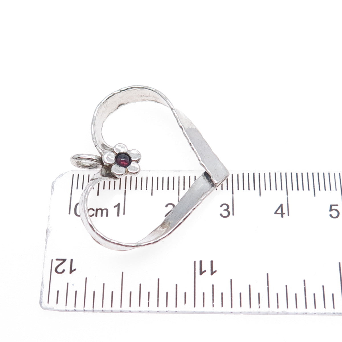 DIDAE 925 Sterling Silver Vintage Real Rhodolite Modernist Flower Heart Pendant