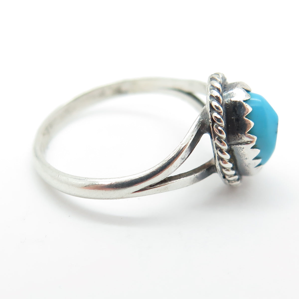 JAMES MASON NAVAJO Old Pawn 925 Sterling Morenci Turquoise Snake Eye Ring Size 4