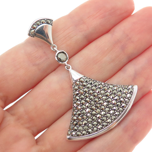 AURA BY TJM Sterling Silver Vintage Real Marcasite Axe Modernist Slide Pendant